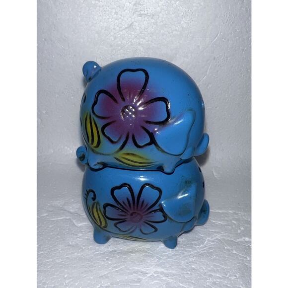 Vintage Stacking Magnetic Blue Pigs Salt and Pepper Shakers Hawaiian Tropical - Picture 3 of 9